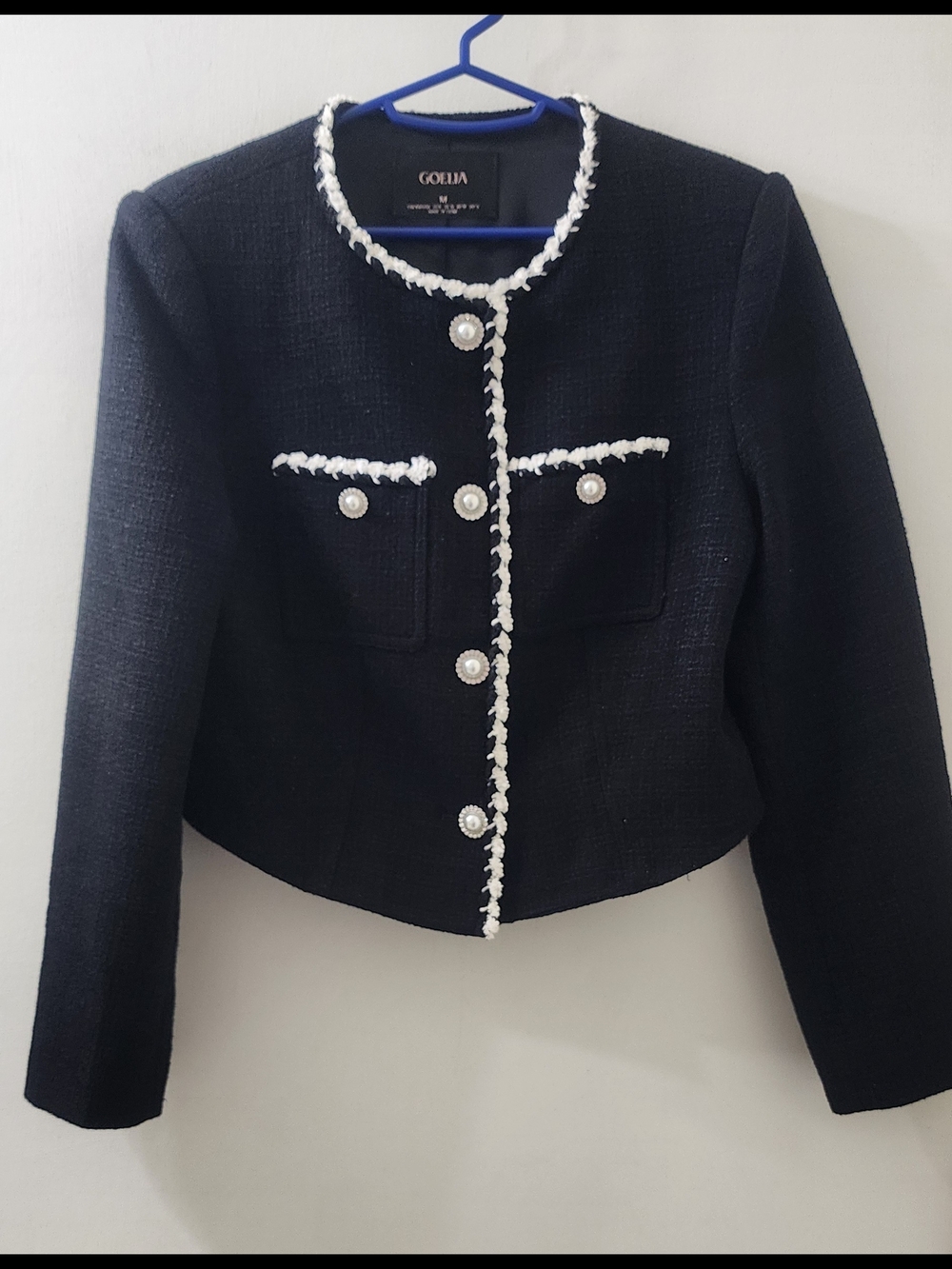 Goelia Black Tweed Pearl-Button Cropped Jacket‎